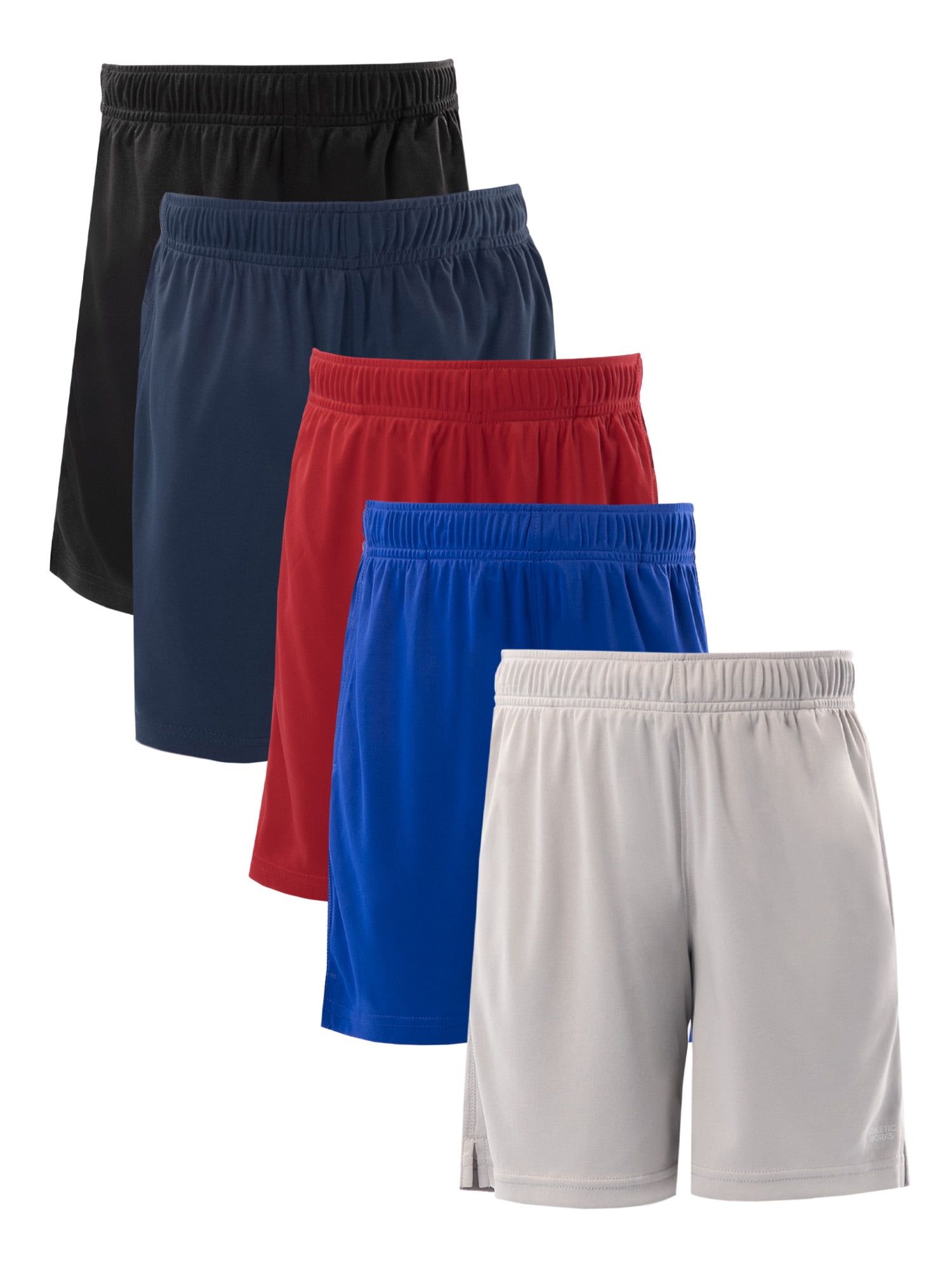 Athletic Works Boy's Performance Shorts, 5-Pack, Sizes 4-18 & Husky