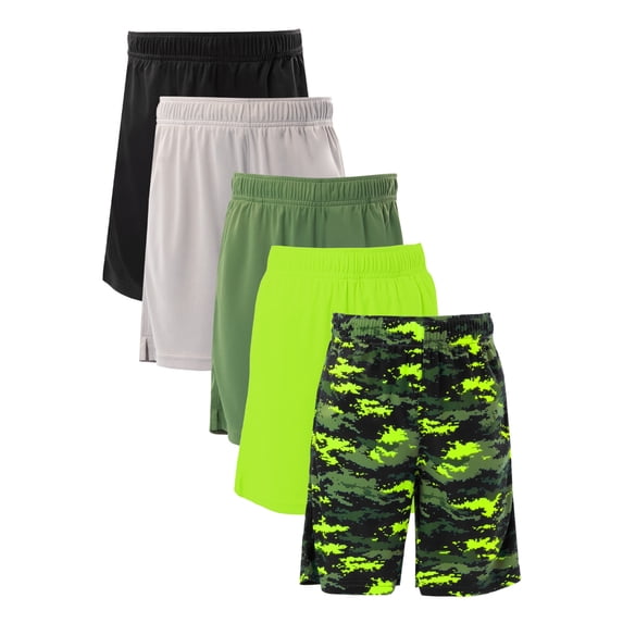 Athletic Works Boy's Performance Shorts, 5-Pack, Sizes 4-18 & Husky
