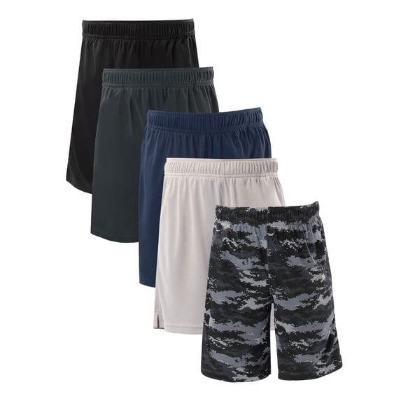 Athletic Works Boy's Performance Shorts, 5-Pack, Sizes 4-18 & Husky