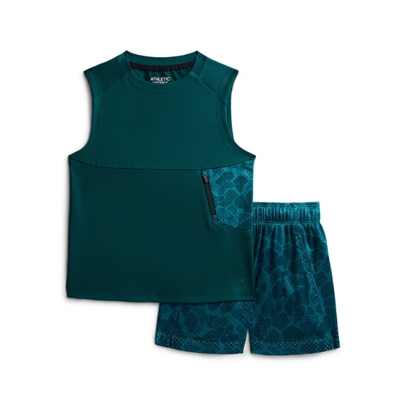 Athletic Works Boys Sleeveless Tank Top and Shorts Set, 2-Piece, Sizes 4-18