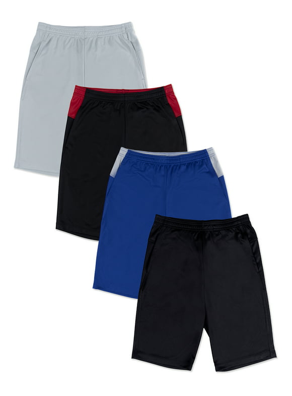 Athletic Works Boys Active Shorts, 4-Pack Bundle, Sizes 4-18 & Husky