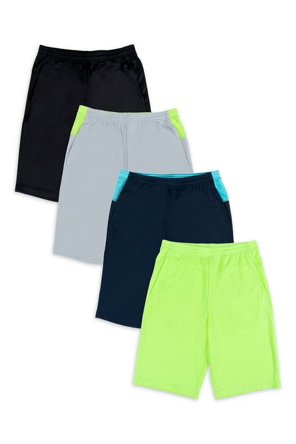 Boys Active Shorts, 4-Pack Bundle, Sizes 4-18 & Husky