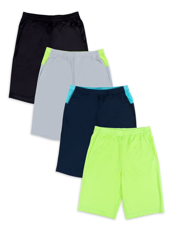 Boys Active Shorts, 4-Pack Bundle, Sizes 4-18 & Husky