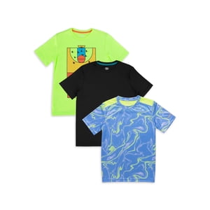 Camisetas de Manga Corta Lisas y con Estampado para Niños Activos, Paquete de 3, Tallas 4-18 y Husky