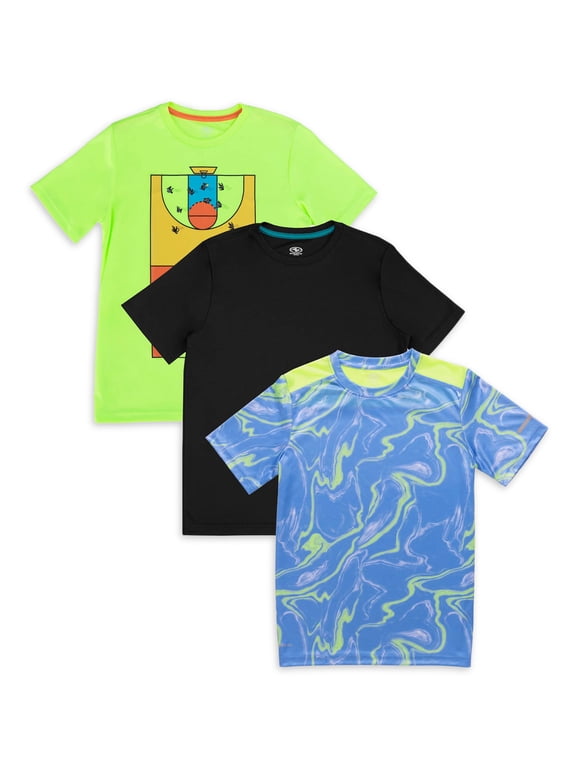 Boys Active Solid & Graphic Short Sleeve T-shirt, 3-Pack, Sizes 4-18 & Husky