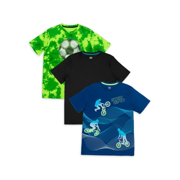 Athletic Works Boys Active Solid & Graphic Short Sleeve T-shirt, 3-Pack, Sizes 4-18 & Husky