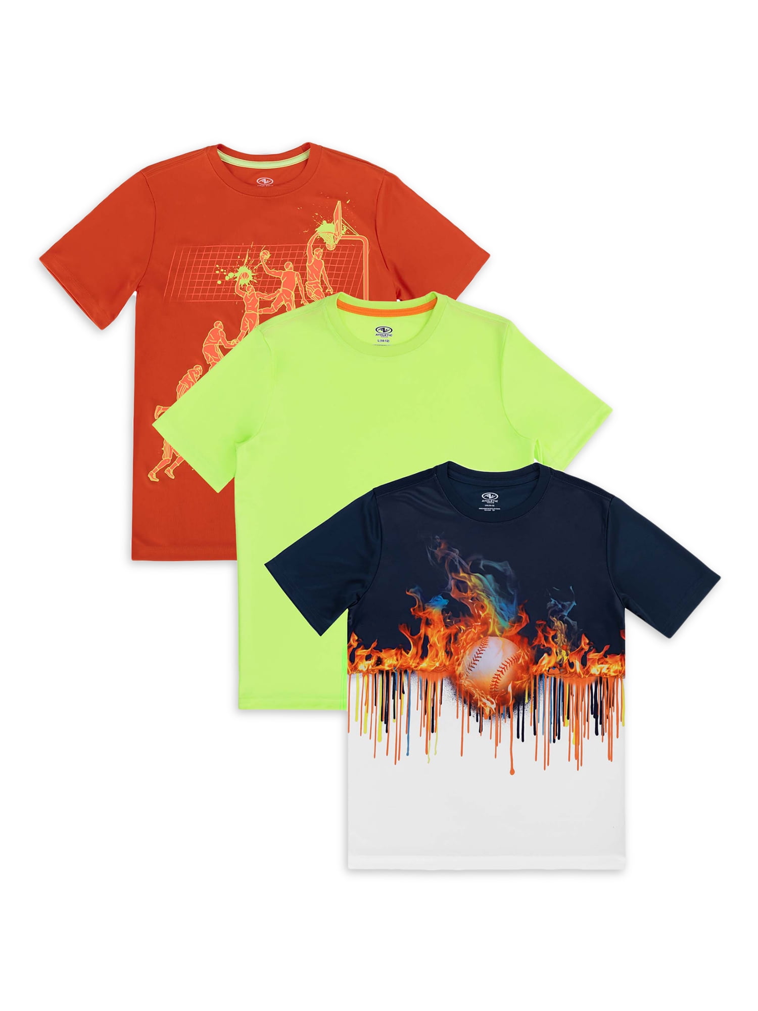 Athletic Works Boys Active Solid & Graphic Short Sleeve T-shirt, 3-Pack, Sizes 4-18 & Husky