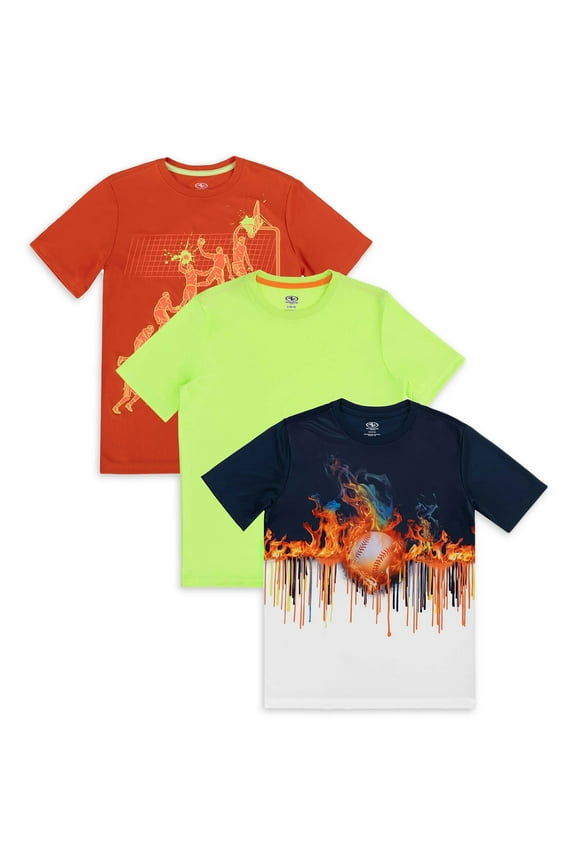 Boys Active Solid & Graphic Short Sleeve T-shirt, 3-Pack, Sizes 4-18 & Husky