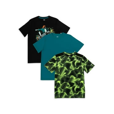Athletic Works Boys Active Solid & Graphic Short Sleeve T-shirt, 3-Pack, Sizes 4-18 & Husky