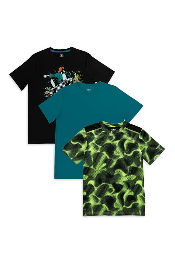 Boys Active Solid & Graphic Short Sleeve T-shirt, 3-Pack, Sizes 4-18 & Husky