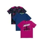 ATHLETIC WORKS Boys Active Solid & Graphic Short Sleeve T-shirt, 3-Pack, Sizes 4-18 & Husky