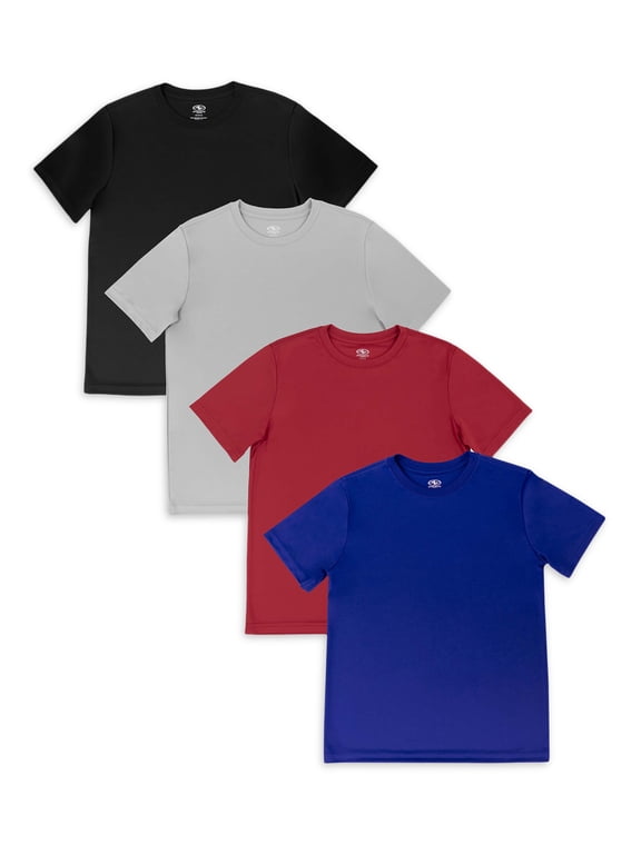 Boys' Active Solid Short Sleeve T-shirt, 4PK Bundle, Sizes 4-18 & Husky