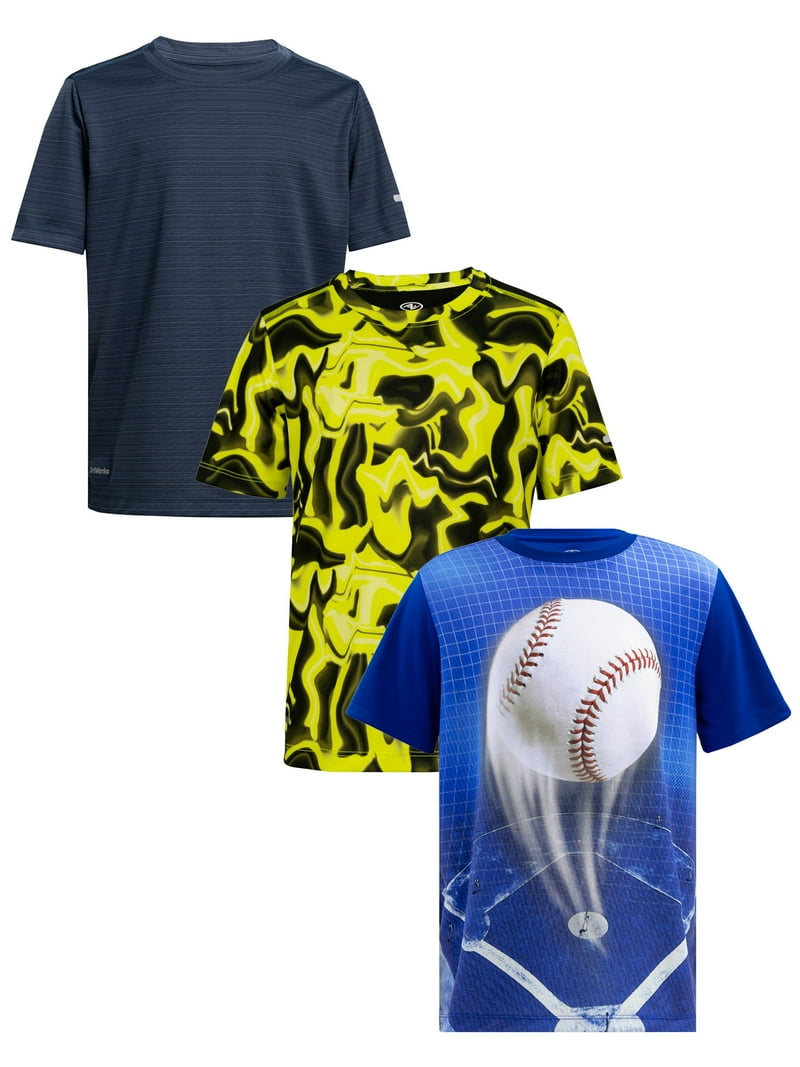 Athletic Works Boys Active Short Sleeve T-Shirts 3-Pack, Sizes