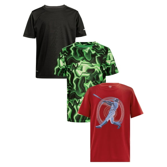 Athletic Works Boys Active Solid and Print Short Sleeve T-Shirts, 3-Pack, Sizes 4-18 & Husky