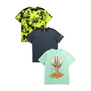 Athletic Works Boys Active Solid and Print Short Sleeve T-Shirts, 3-Pack, Sizes 4-18 & Husky