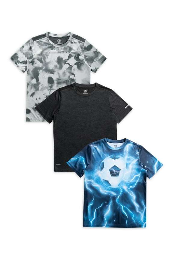 Boys Active Solid and Print Short Sleeve T-Shirts, 3-Pack, Sizes 4-18 & Husky