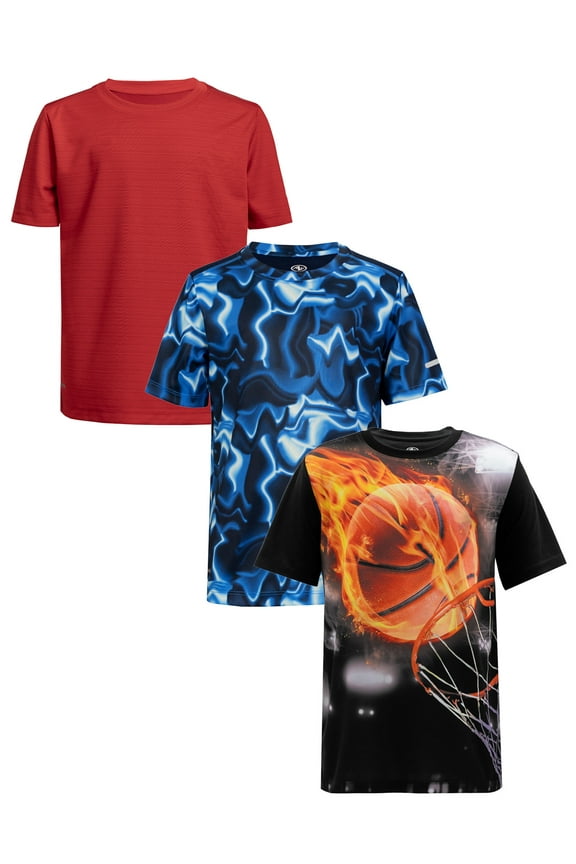 Boys Active Solid and Print Short Sleeve T-Shirts, 3-Pack, Sizes 4-18 & Husky