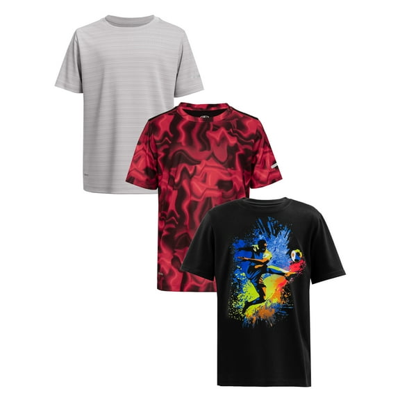 Athletic Works Boys Active Solid and Print Short Sleeve T-Shirts, 3-Pack, Sizes 4-18 & Husky