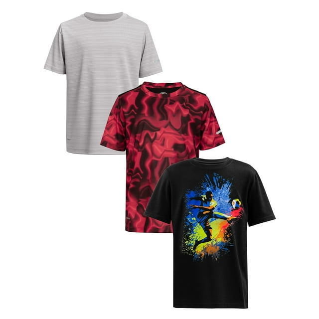 Athletic Works Boys Active Solid and Print Short Sleeve TShirts, 3