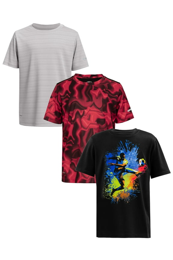 Boys Active Solid and Print Short Sleeve T-Shirts, 3-Pack, Sizes 4-18 & Husky