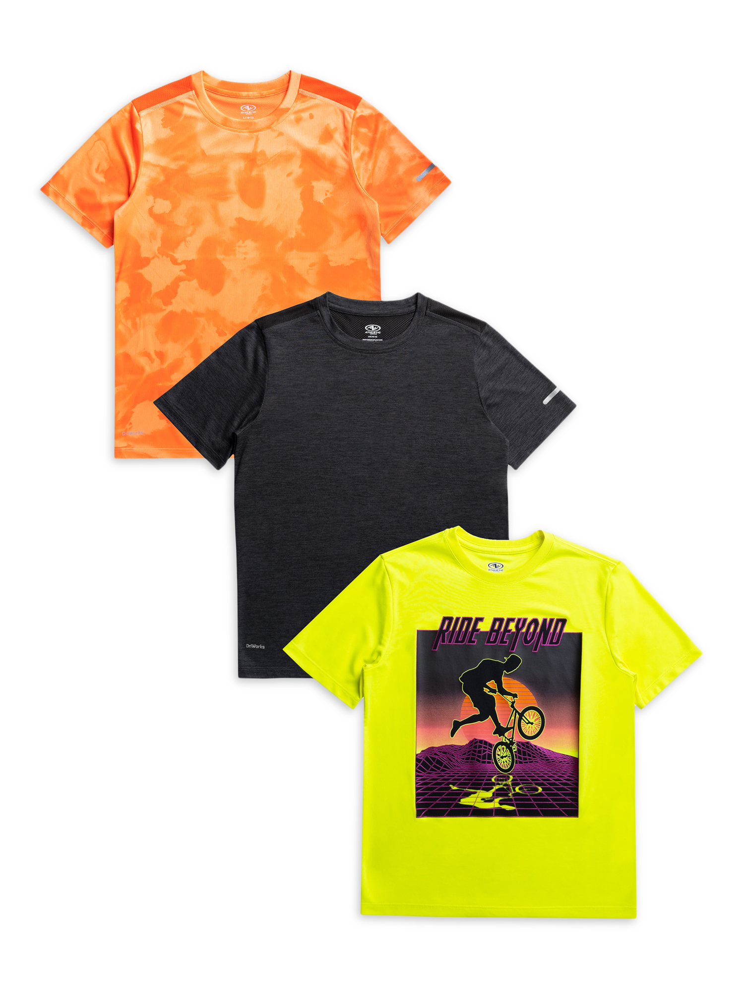Camisetas de Manga Corta Lisas y con Estampado para Niños Activos, Paquete de 3, Tallas 4-18 y Husky