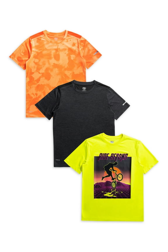 Boys Active Solid and Print Short Sleeve T-Shirts, 3-Pack, Sizes 4-18 & Husky