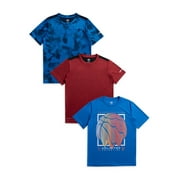 Athletic Works Boys Active Solid and Print Short Sleeve T-Shirts, 3-Pack, Sizes 4-18 & Husky