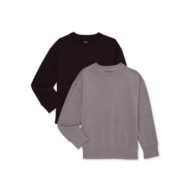 Athletic Works Boys Crewneck Sweatshirt with Long Sleeves, 2Pack
