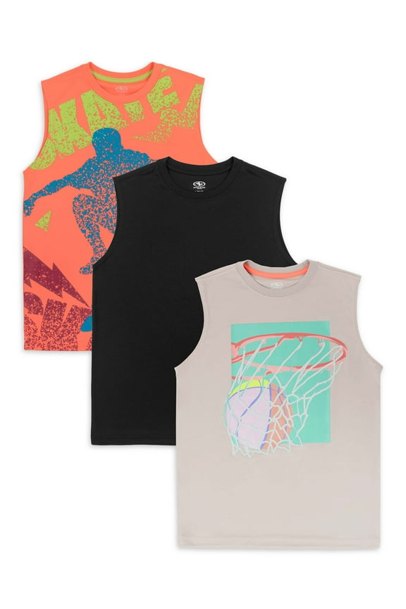 Boys Graphic & Solid Tank, 3-Pack, Sizes 4-18 & Husky