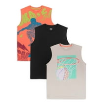 Athletic Works Boys Graphic & Solid Tank, 3-Pack, Sizes 4-18 & Husky