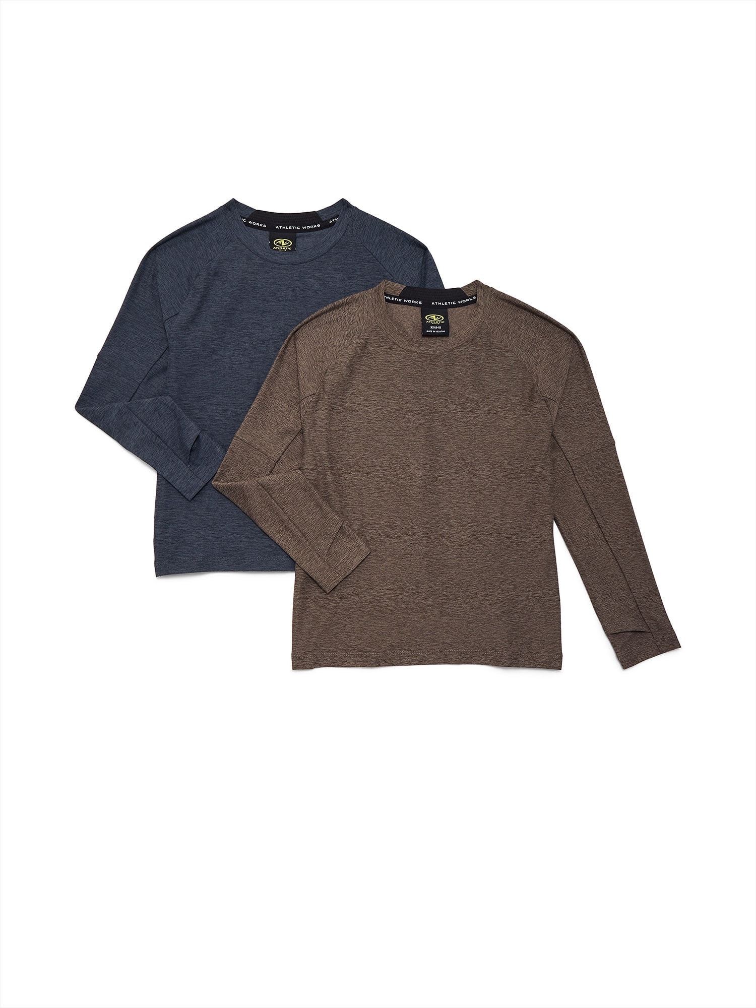 Athletic Works Boys ButterCore Tee with Long Sleeves, 2-Pack, Sizes 4-18