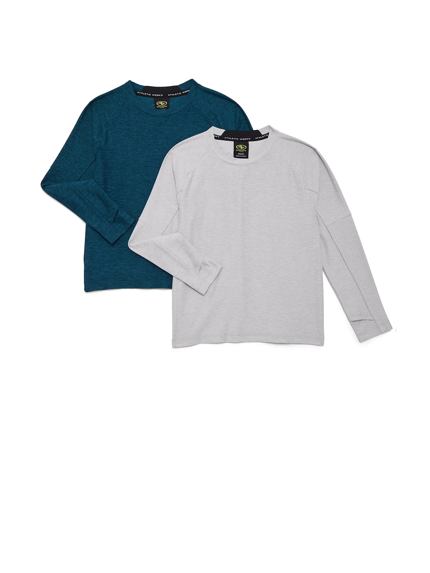 Athletic Works Boys ButterCore Tee with Long Sleeves, 2-Pack, Sizes 4-18
