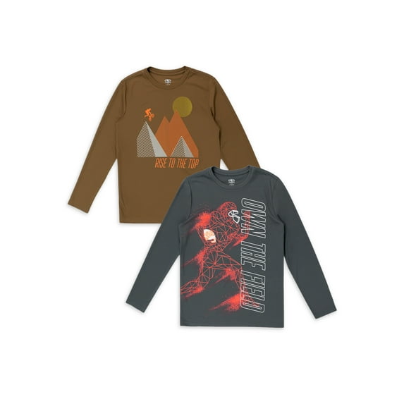 Athletic Works Boys Long Sleeve Graphic T-shirt, 2-Pack Bundle, Sizes 4-18 & Husky