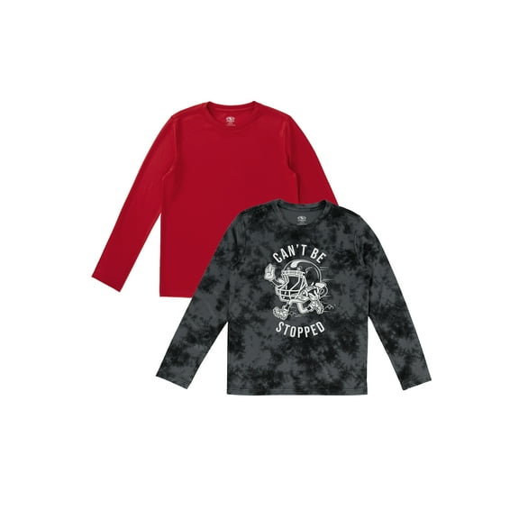 Athletic Works Boys' Long Sleeve Graphic T-shirt, 2-Pack Bundle, Sizes 4-18 & Husky