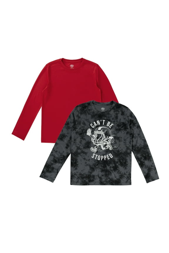 Boys' Long Sleeve Graphic T-shirt, 2-Pack Bundle, Sizes 4-18 & Husky