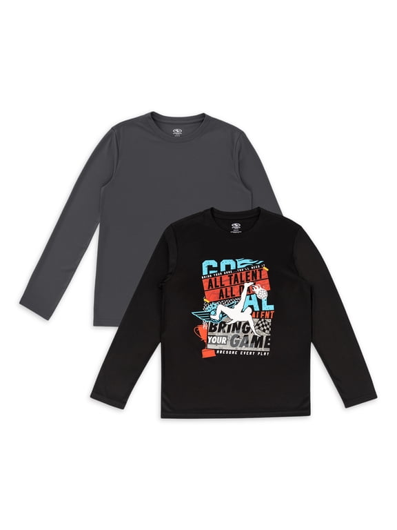 Boys' Long Sleeve Graphic T-shirt, 2-Pack Bundle, Sizes 4-18 & Husky