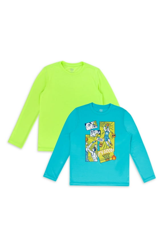 Boys' Long Sleeve Graphic T-shirt, 2-Pack Bundle, Sizes 4-18 & Husky
