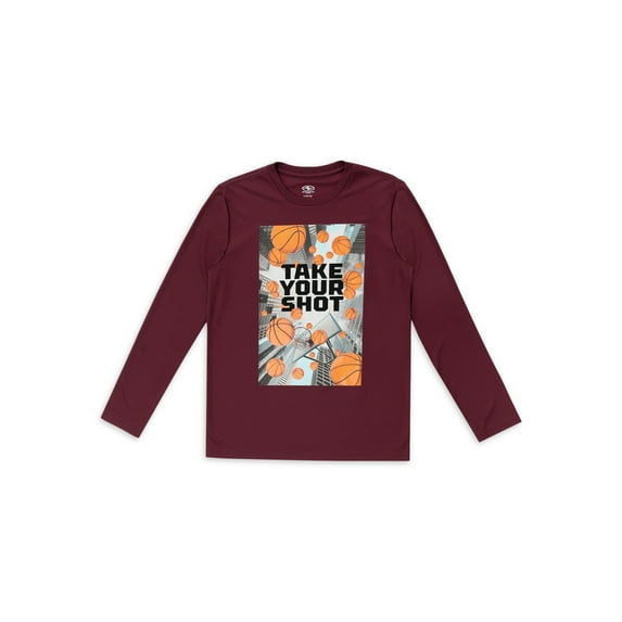 Athletic Works Boys Long Sleeve Graphic Top, Sizes 4-18 & Husky