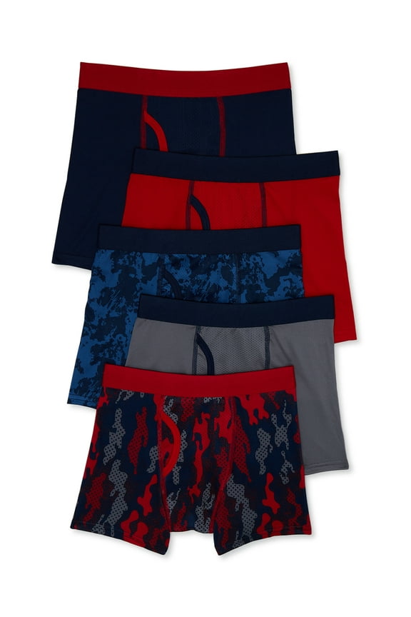 Boys Performance Boxer Brief Underwear, 5-Pack, Sizes S-XL
