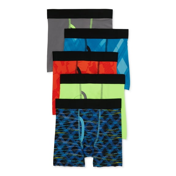 Athletic Works Boys Performance Boxer Briefs, 5 Pack, Sizes S-XL