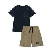 Athletic Works Boys Short Sleeve Pocket Tee and Ripstop Shorts Set, 2-Piece, Sizes 4-18 & Husky