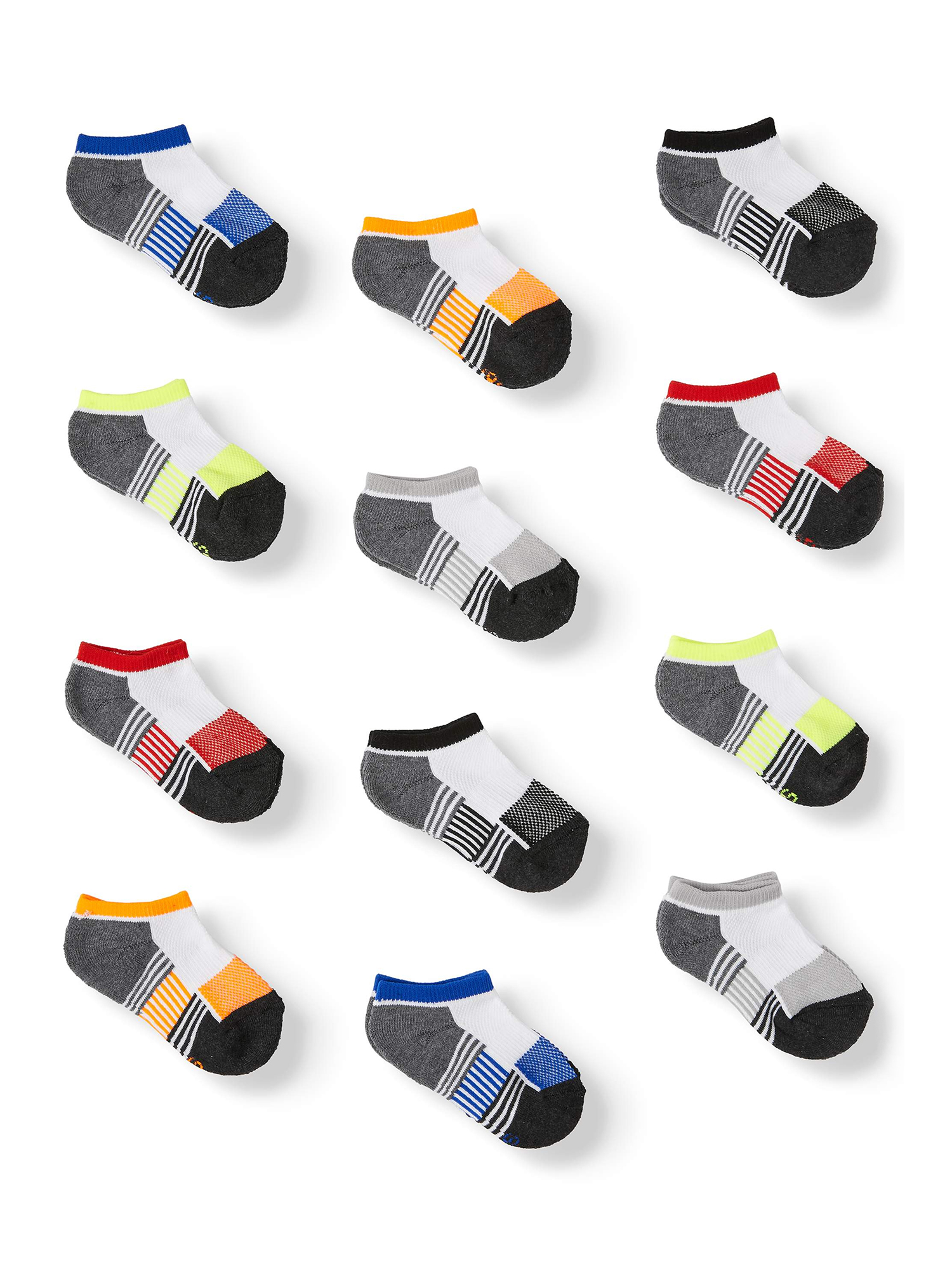 Athletic Works Boys Socks, 12 Pack Half Cushioned No Shows, Sizes S (4.5-8.5) - L (3-9) - image 1 of 3