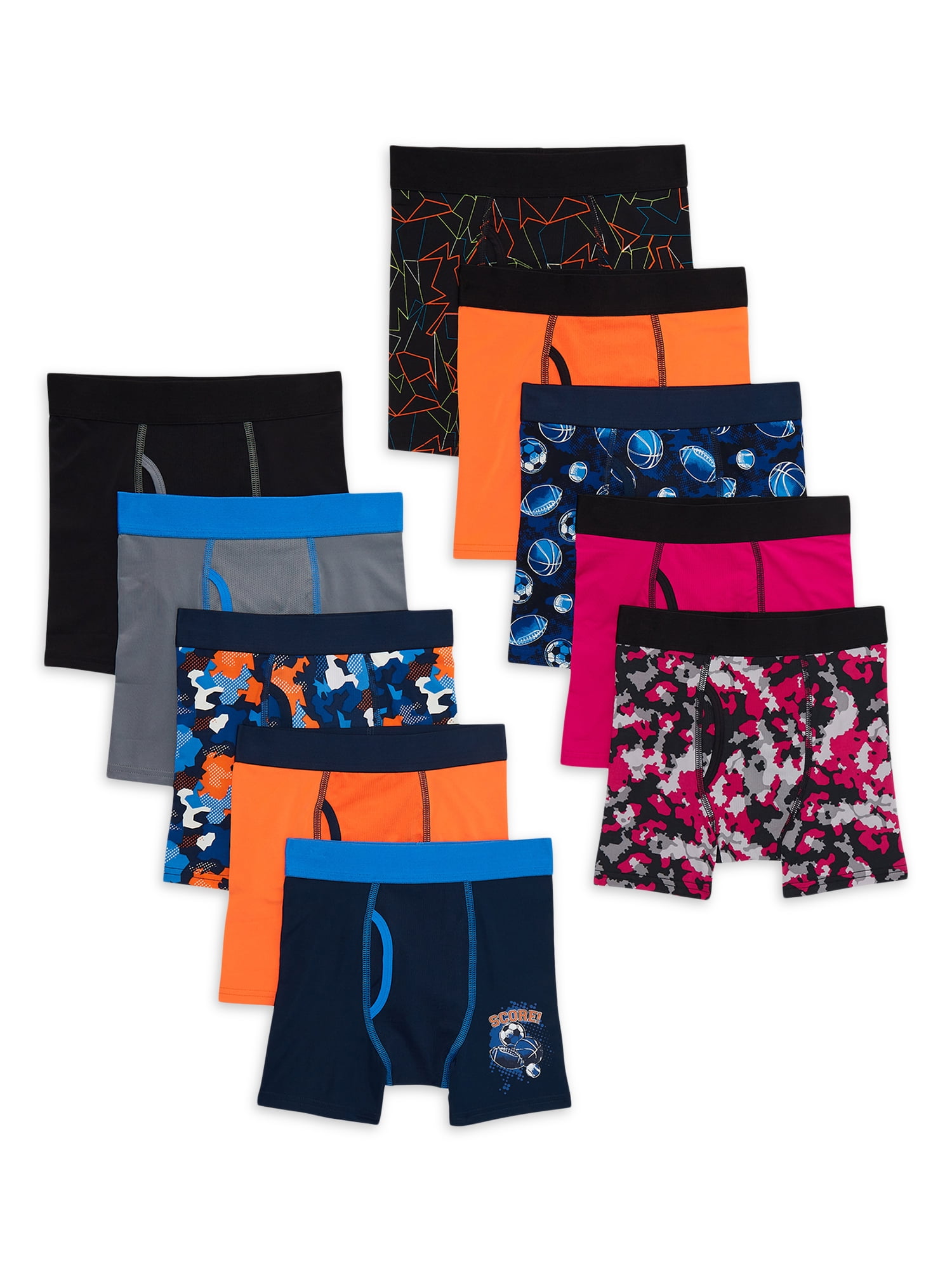 Athletic Works Boys Underwear, Performance Boxer Briefs, 10-Pack, Sizes S-XL