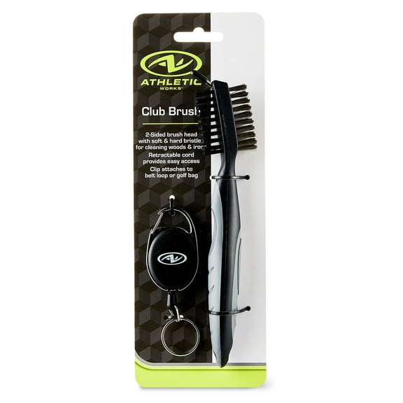 Athletic Works Dual Bristle Golf Club Brush with Retractable Clip – Wire & Nylon Bristles for Golf Club & Groove Cleaning