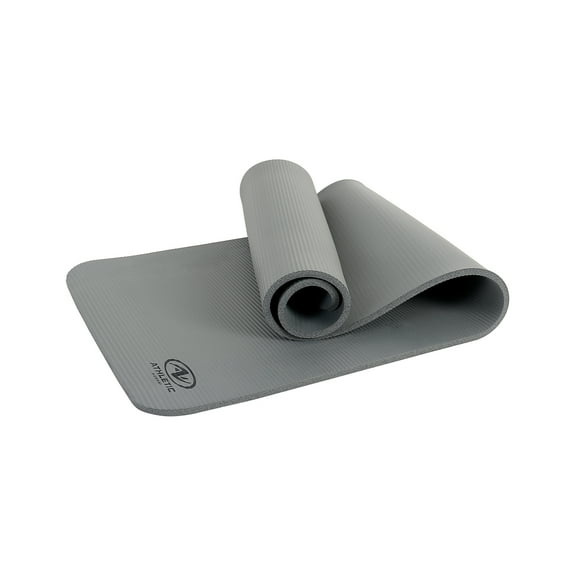 Athletic Works Fitness Mat, 12 mm, 72 in x 23.5 in, Gray, with Carry Strap