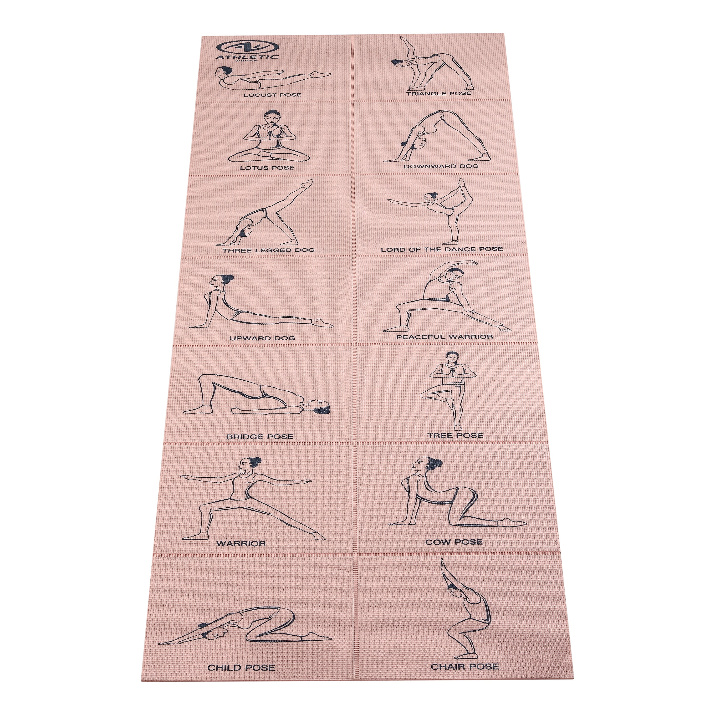 Athletic Works Folding Yoga Mat with Poses, Pink, 3mm