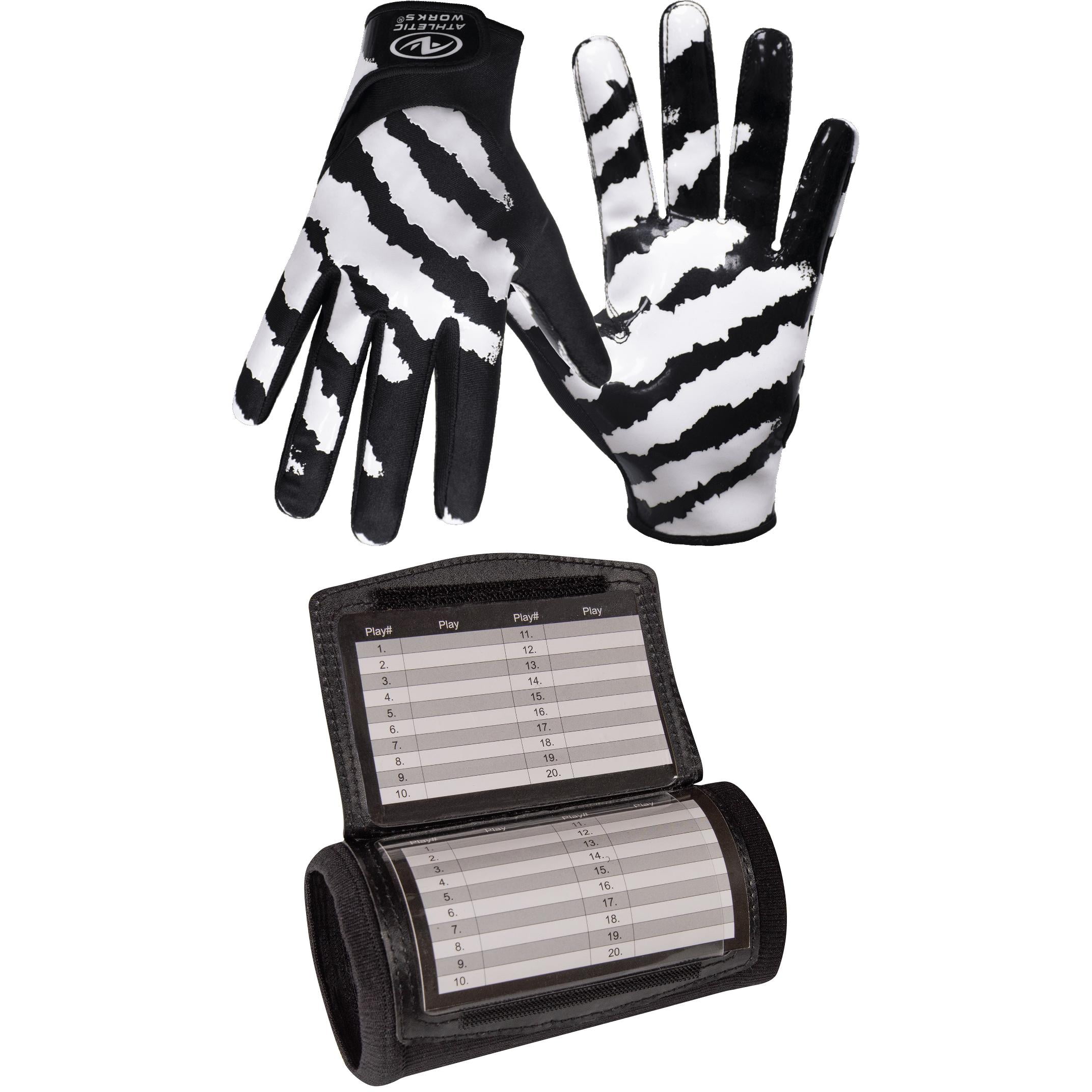 Athletic Works Football Sticky Receiver Gloves with Silicone Grip, Adult Large / x-Large + Athletic Works Wrist Coach, Football Playbook