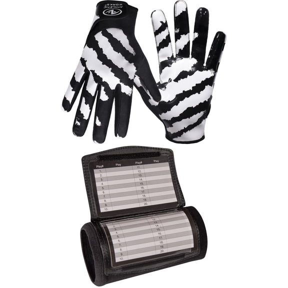 Athletic Works Football Sticky Receiver Gloves with Silicone Grip, Adult Large / x-Large + Athletic Works Wrist Coach, Football Playbook