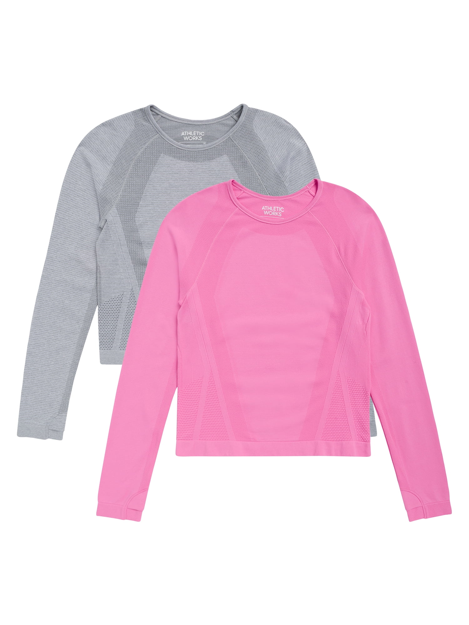 Athletic Works Girl's Active Long Sleeve Seamless Tee, 2-Pack, Sizes 4-18