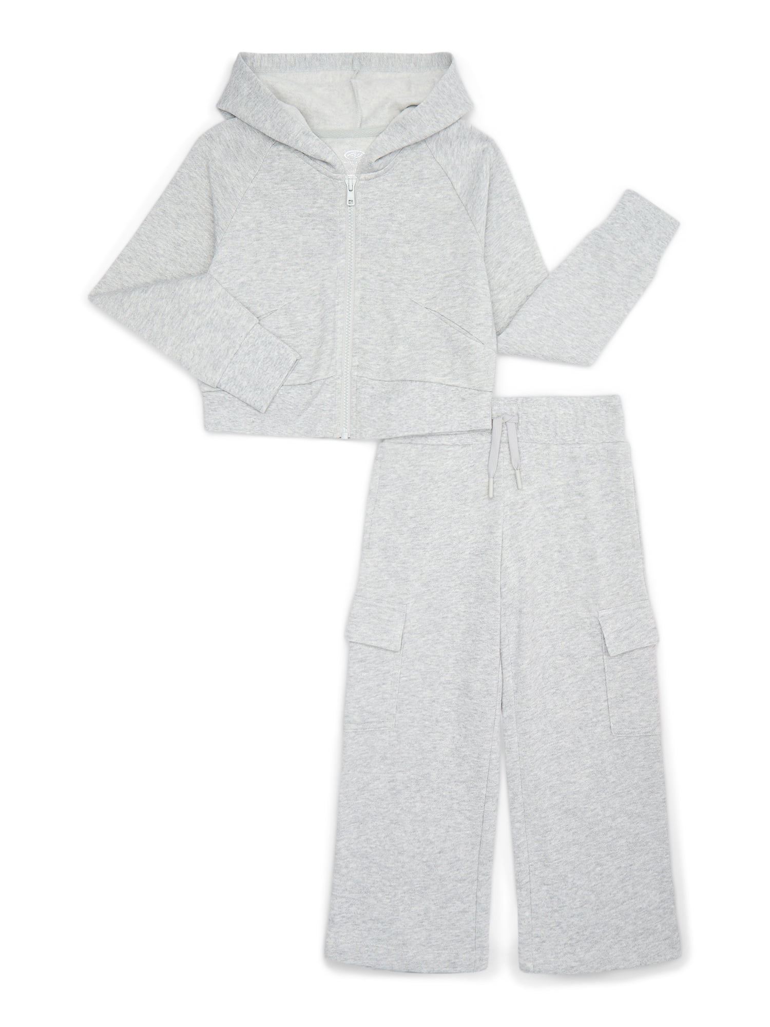 Athletic Works Girls Fleece Hoodie and Cargo Pants Set, 2-Piece, Sizes 4-18 & Plus
